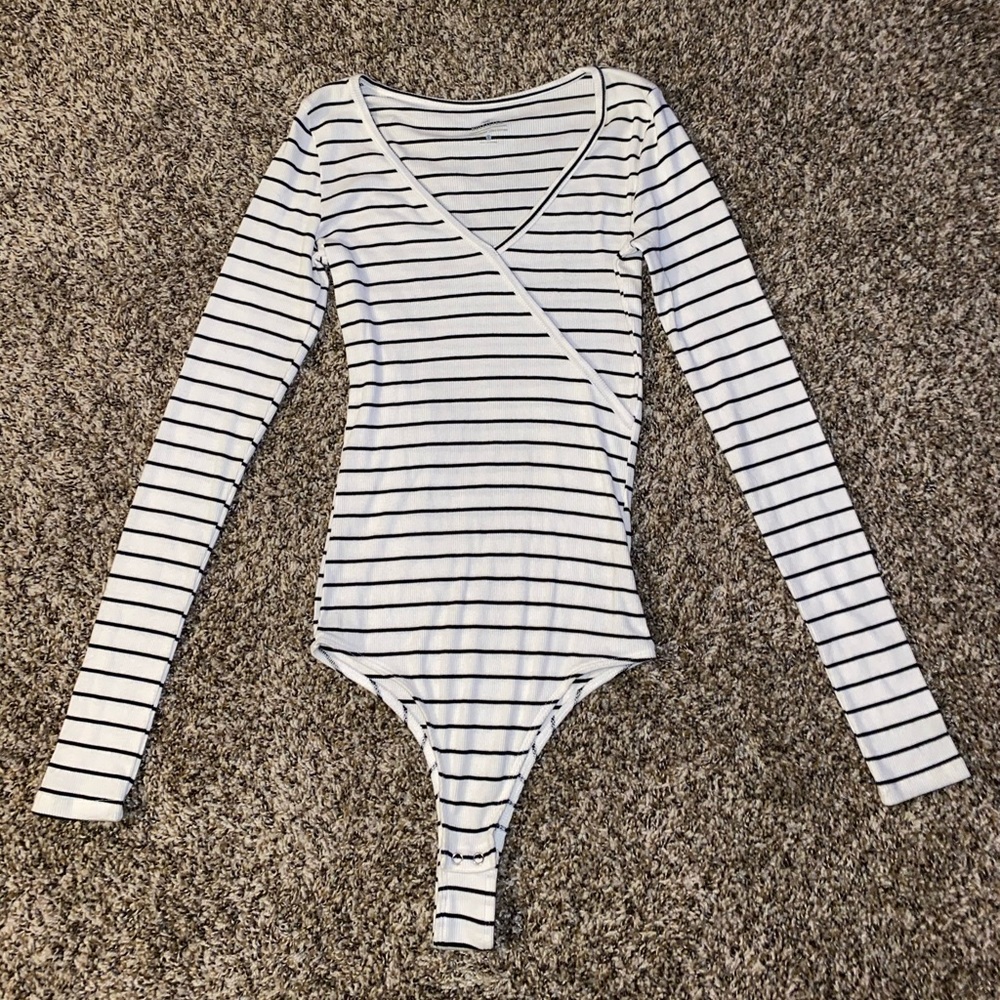 Hollister Long Sleeve Black White Striped Bodysuit